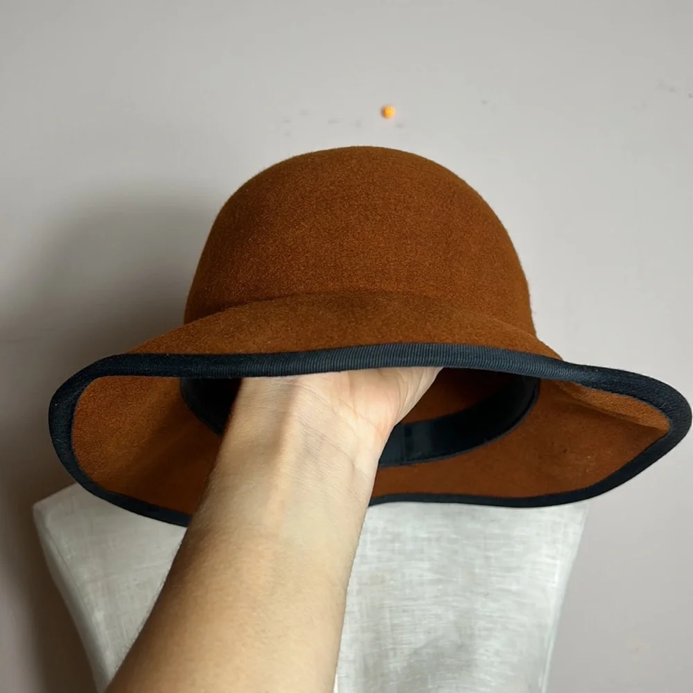 Vintage Bollman Brown 100% Wool Hat with bow 7.5”